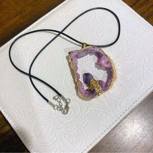 Purple Stone with Gold Tone Finding Pendant Necklace